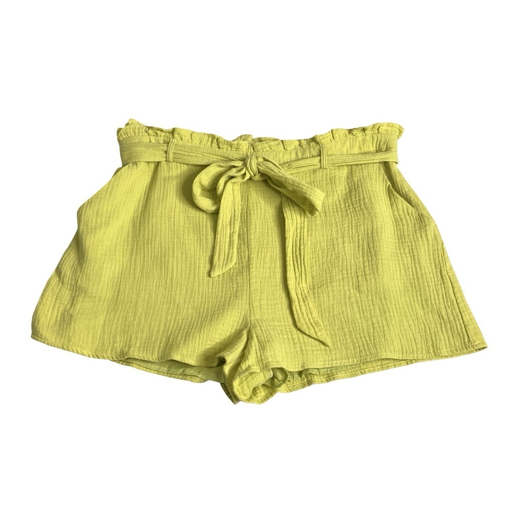 Lulus Friendship Shorts Womens XL Lime Green Paperbag High Waist Belted Cotton